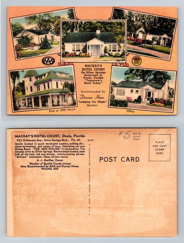 Ocala, FL-Florida, Mackay’s Hotel Court Cottages Dining Room Vintage Postcard