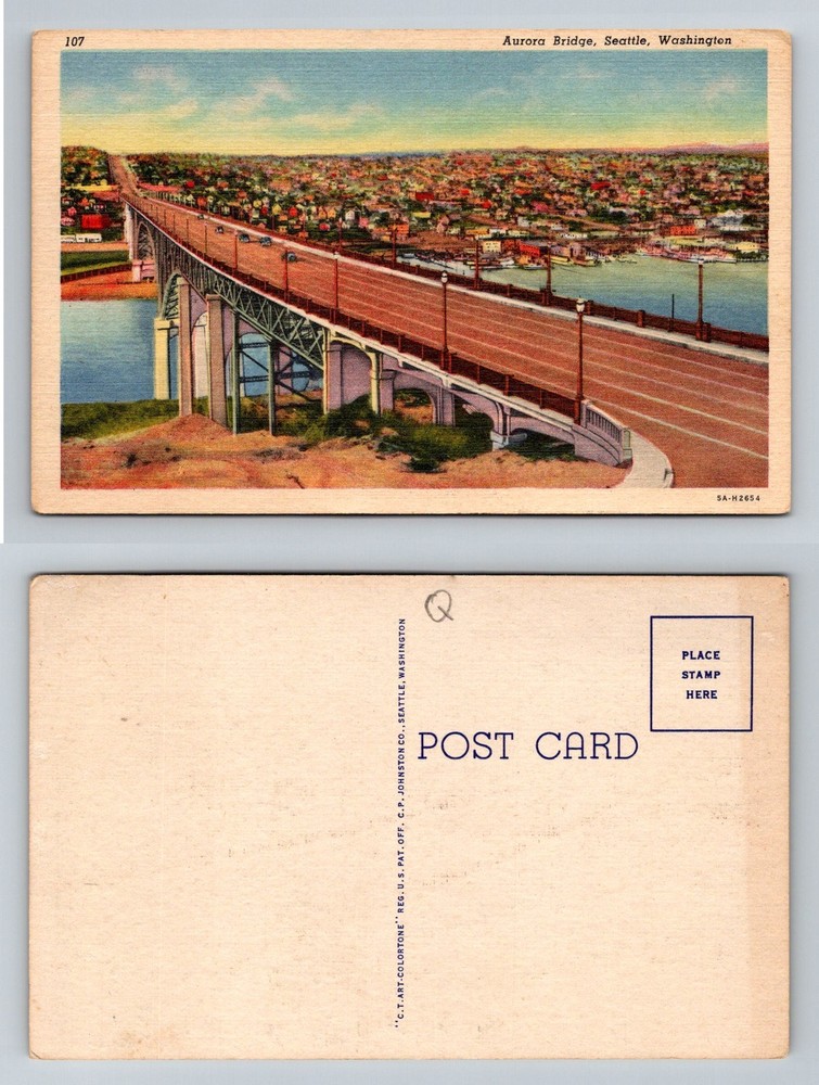 Seattle, WA-Washington, Aurora Bridge Over Lake Union Vintage Postcard