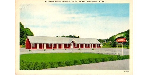 Mercer County WV Rainbow Motor Court Postcard 1950s Era Linen Motel Roadside