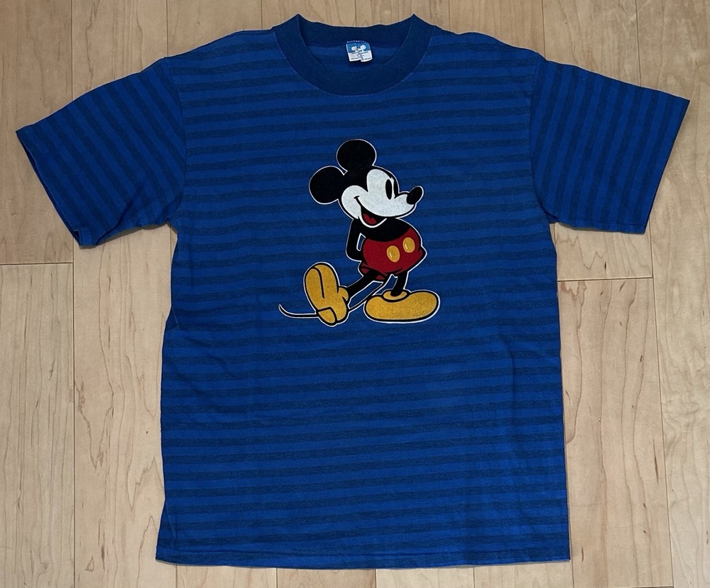 Vintage Disney Mickey Mouse T-Shirt in Blue Stripe Made in USA Unisex Large