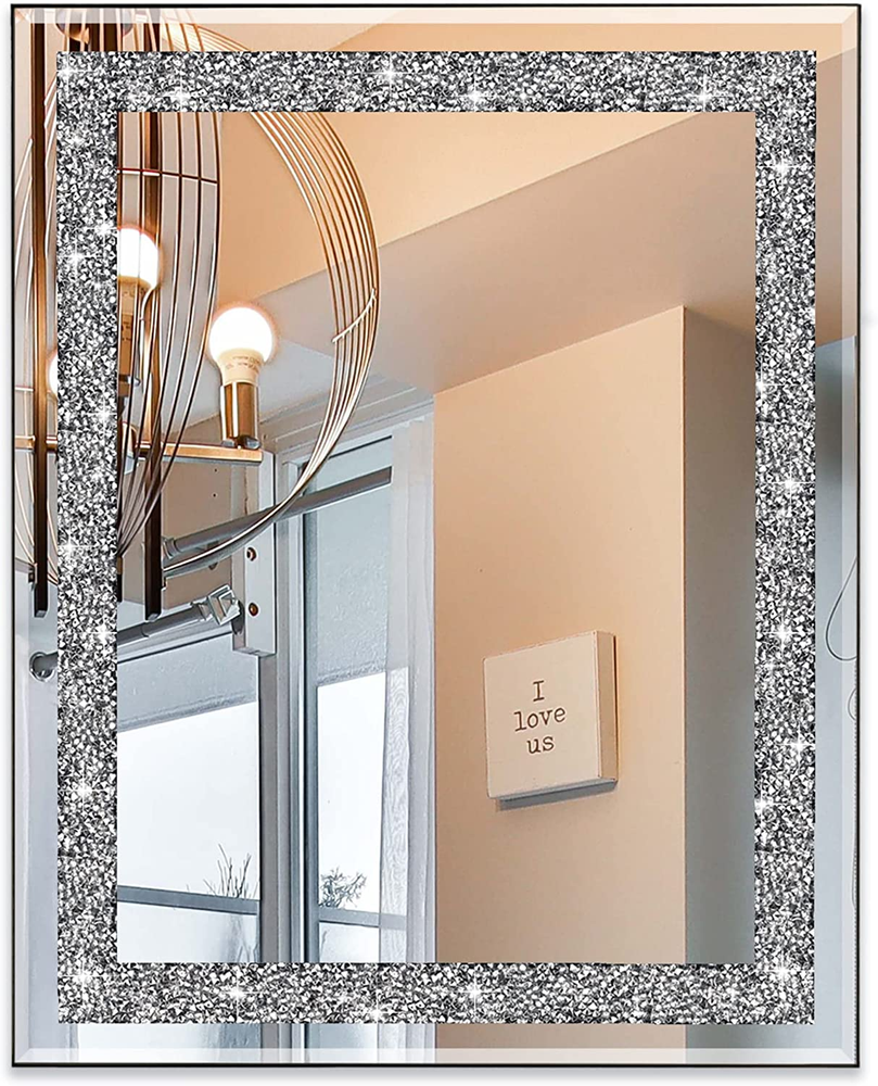 Rectangular Wall Mirror Crystal Crush Diamond Mirror for Home Décor Accent