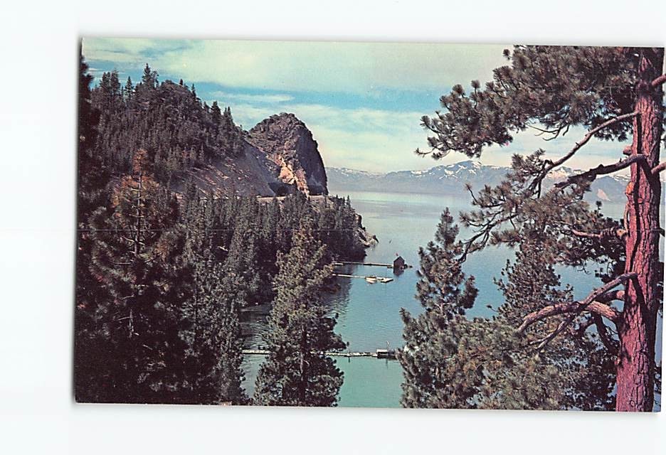 Postcard Cave Rock & Cross of Mt. Tallac Lake Tahoe California-Nevada USA