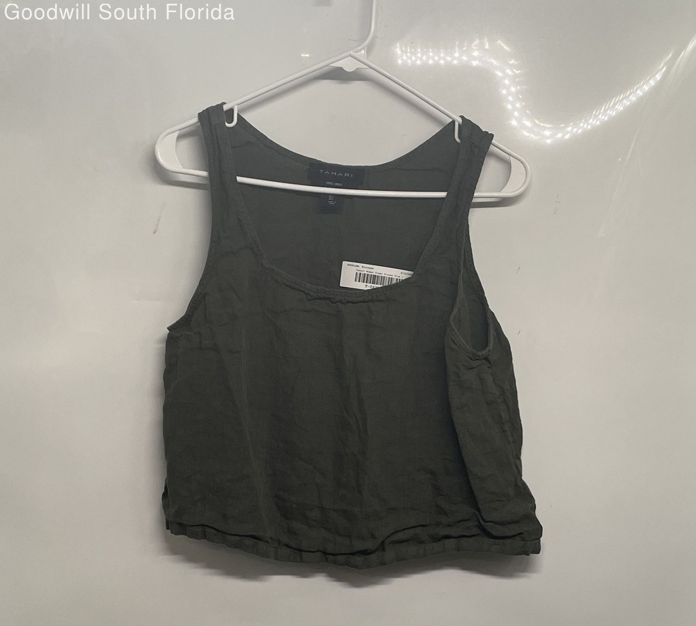 Tahari Womens Green Sleeveless Scoop Neck Pullover Cropped Tank Top Size L