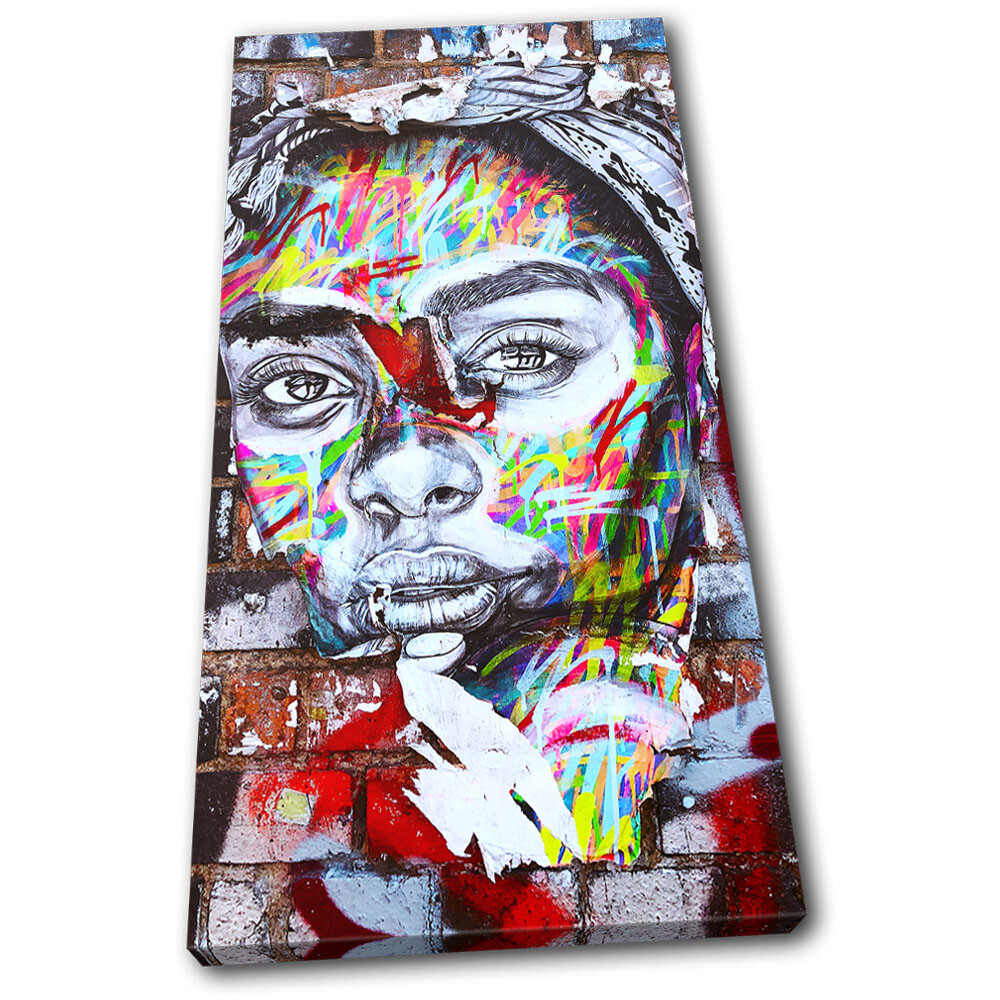 Graffiti Girl Abstract Colourful Urban SINGLE CANVAS WALL ART Picture Print-image