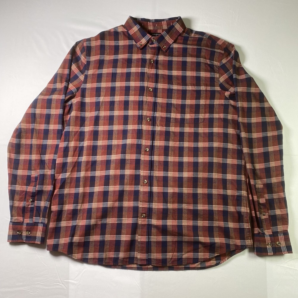 Banana Republic Slim Untucked Plaid Shirt XL Tall Red Blue Flannel  Button Down
