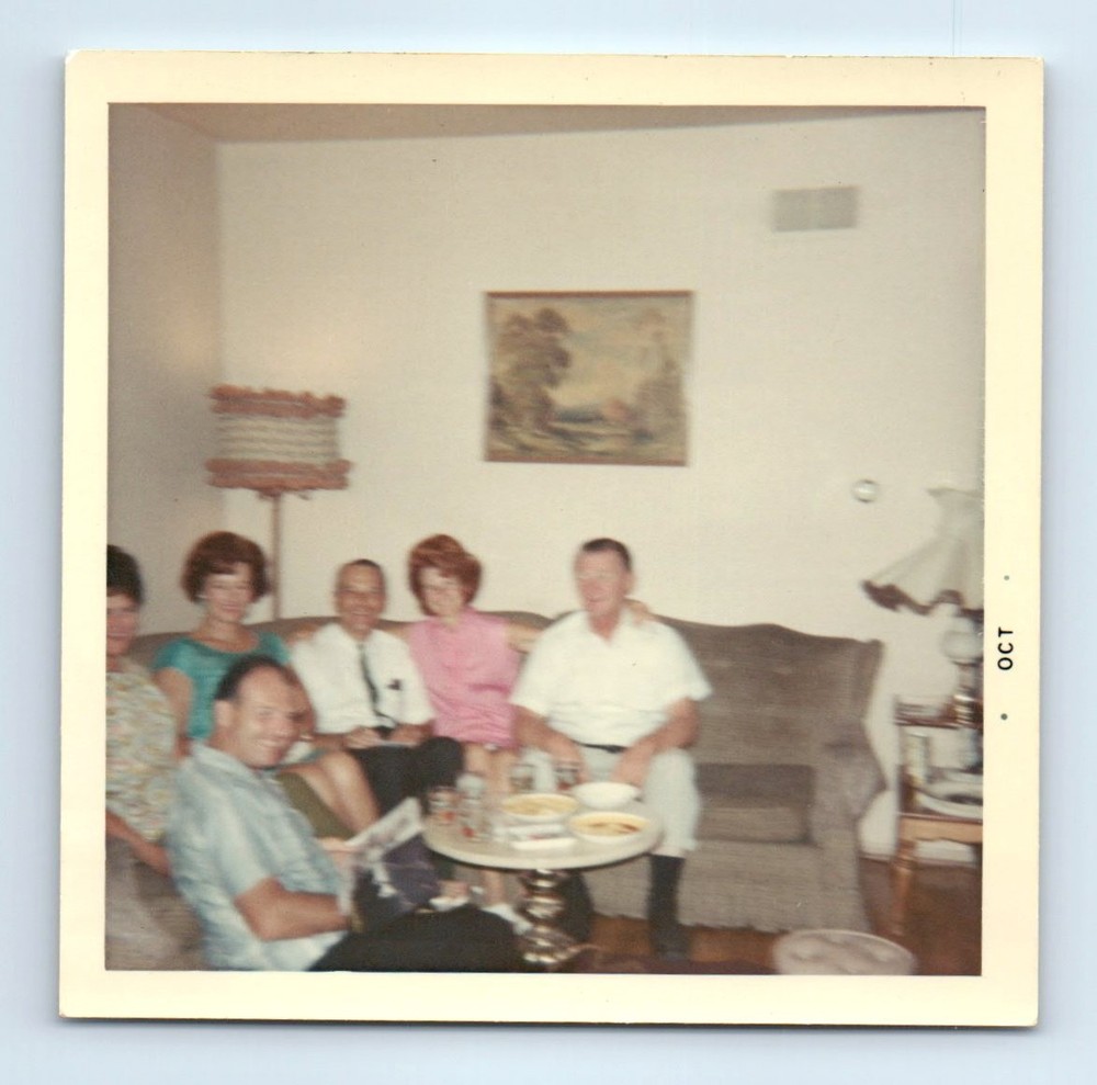 Old Vintage Square Color Photo BLURRY SOFT FOCUS MEN WOMEN IN LIVING ROOM