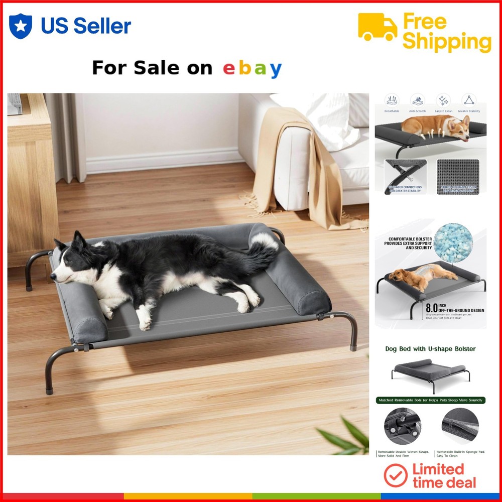 Elevated Cooling Mesh Dog Bed with Bolster Support for Outdoor Travel XL Size  