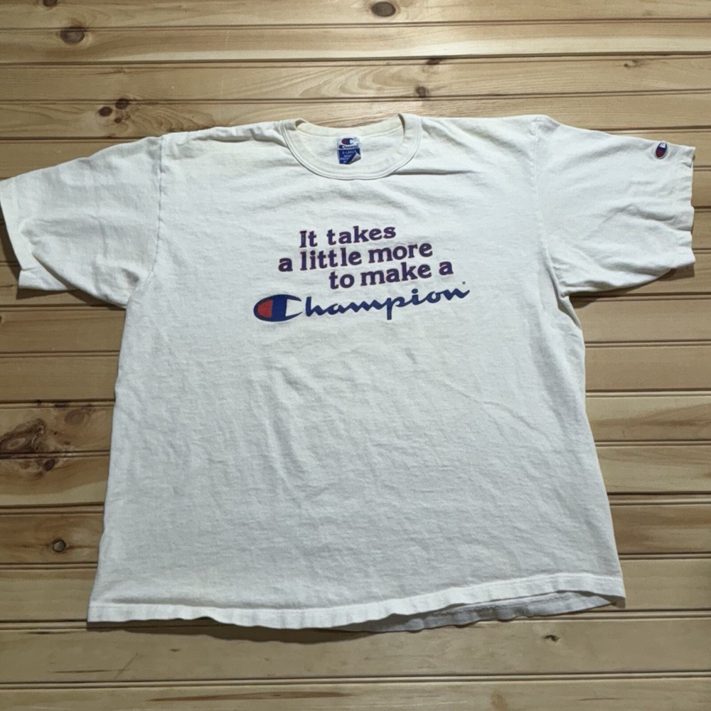 Vintage 90s Champion It Takes A Little More Shirt Size XL Made In USA White
