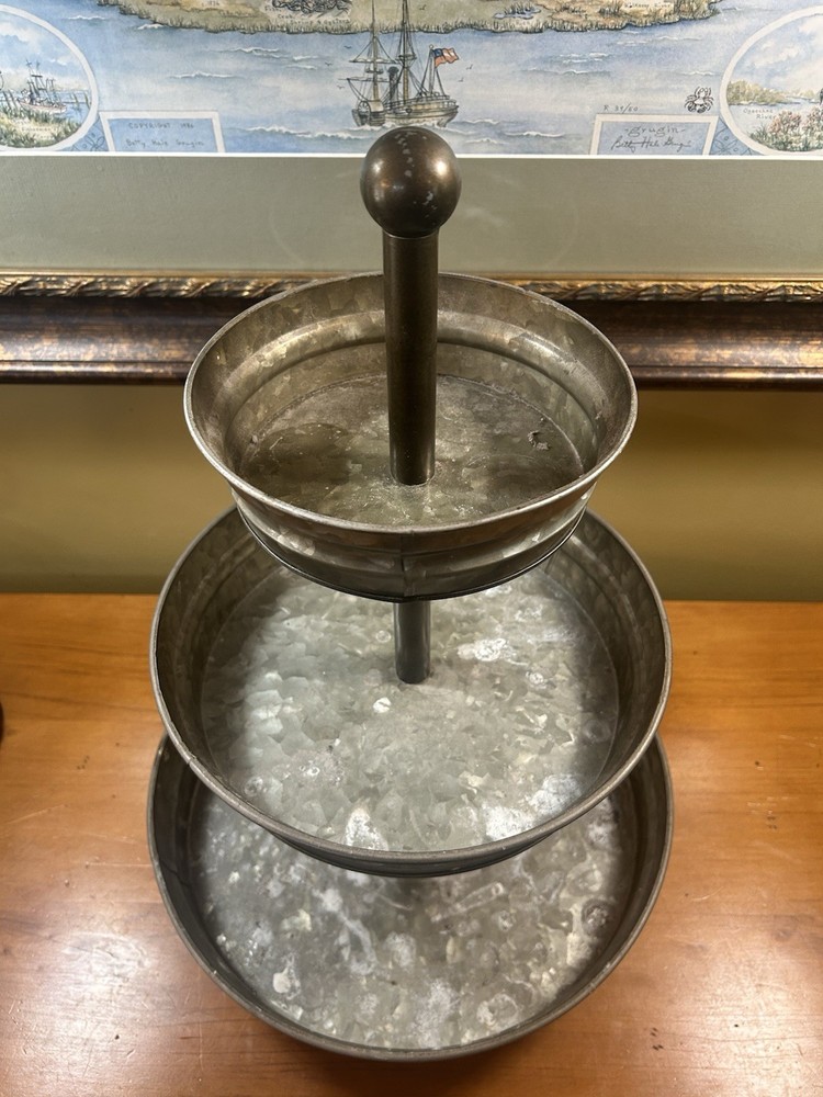 Hobby Lobby 3 Tier Galvanized Metal Tray 18”H Farmhouse Cottage Theme Rustic
