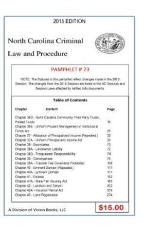 North Carolina Criminal Law and Procedure-pamphlet 23, Paperback by Rivers, T...