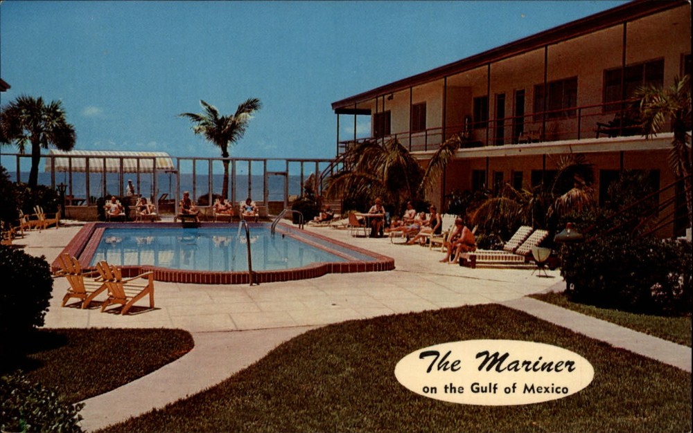 Mariner on the Gulf of Mexico ~ St Petersburg Beach Florida  pool 1960s postcard