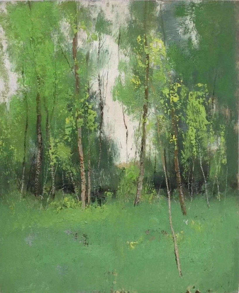Green Tone Forest Abstract Oil Paint Unframed Canvas Print Australian Wall Art-image