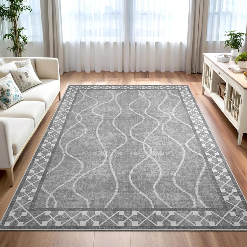 4X6 Area Rugs for Living Room Bedroom, Machine Washable Low Pile Rugs, Non Slip