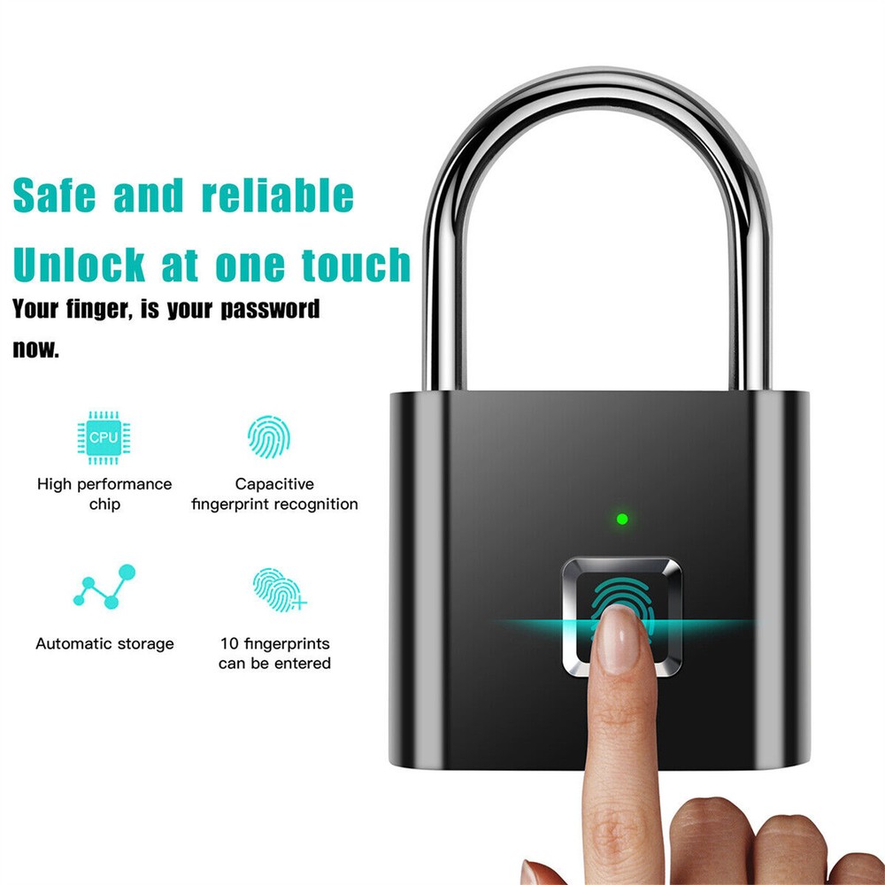 Smart Fingerprint Door Lock USB Rechargeable Keyless Anti-Theft Security Padlock