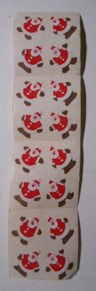 16 Vintage 1980's FLOCKED Die-cut SANTA Christmas Stickers fuzzy Germany
