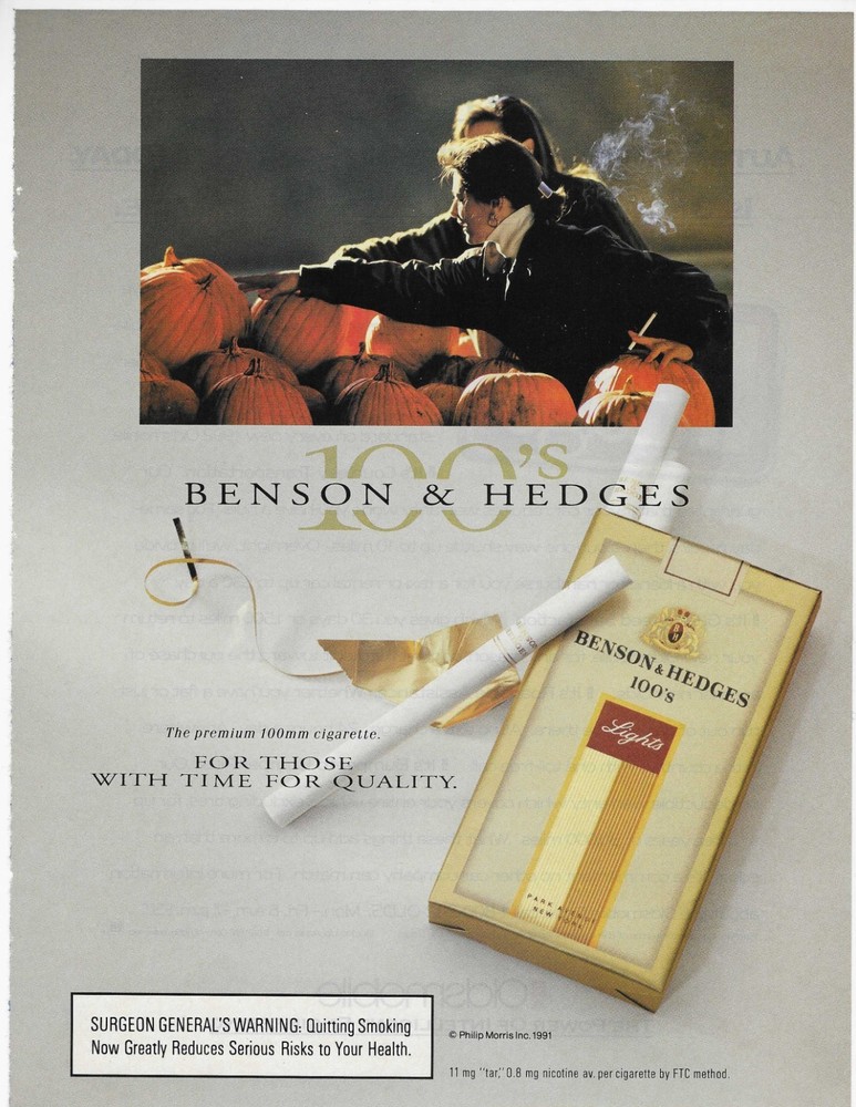 BENSON & HEDGES 100's CIGARETTES ORIGINAL PRINT AD