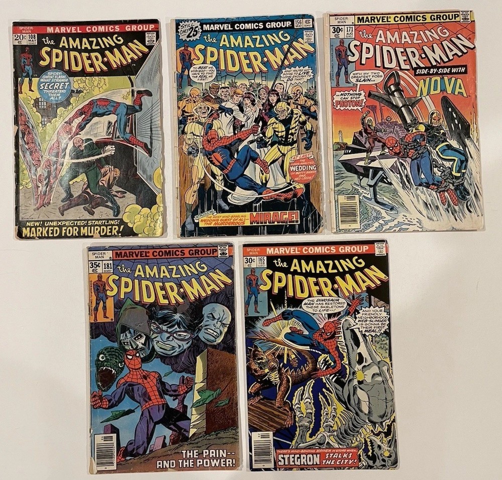 5 Amazing Spider-Man 108 156 165 171 181 Low/High Grade 1972-1978 KEY 1st Mirage