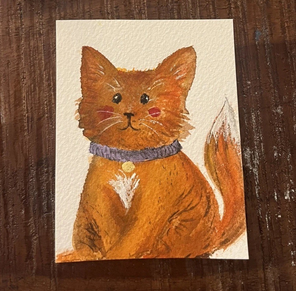 ACEO PRINT Orange Cat “thomas” Mixedmedia Painting  3.5x2.5