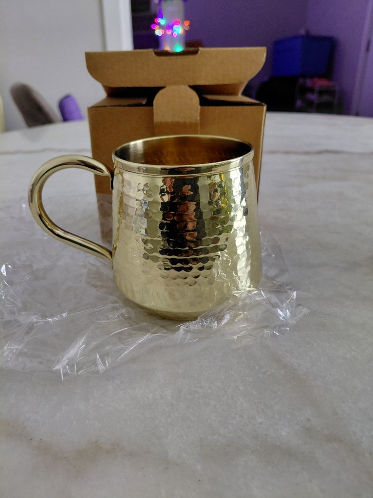 Hammered Copper Moscow Mule Stainless Steel Mug Brass Handle 12 oz
