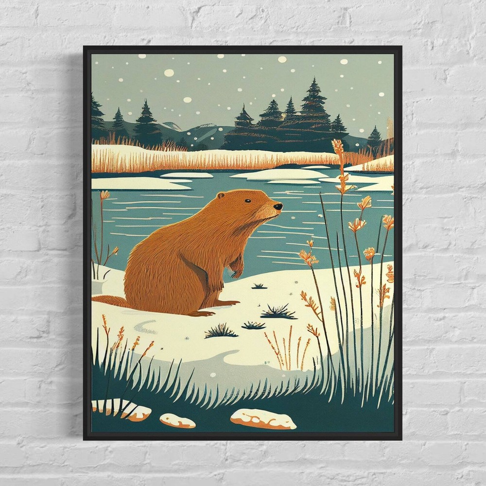 Beaver Retro Art Print Beaver Art Illustration Beaver Vintage Wall Art