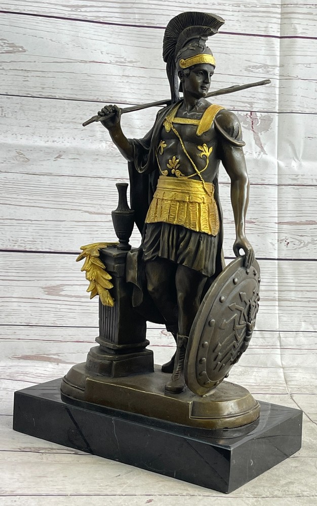 Art Deco Bronze Roman Warrior Sculpture on Marble Base