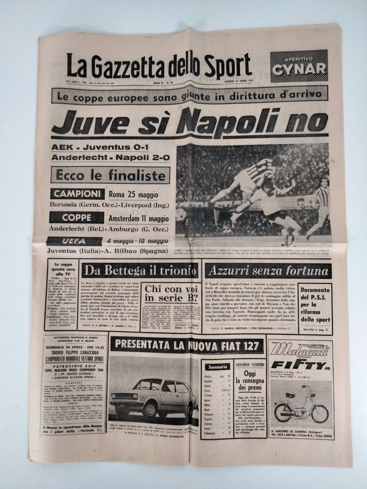 La Gazzetta Dello Sport 21 Aprile 1977 Juve si Napoli no