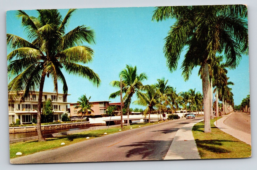 Ft Lauderdale Florida~Las Olas Blvd~Apt Homes~Venetian Canals~1950s Postcard