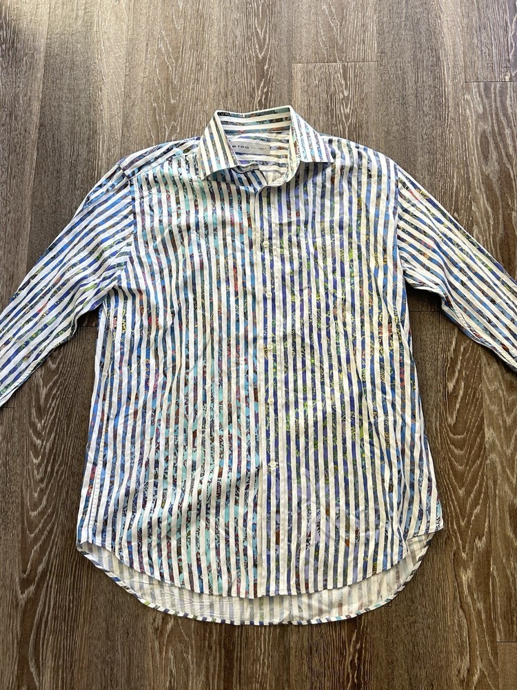 Etro Milano Paisley Striped Multicolor Button Down Shirt Made In Italy Luxury