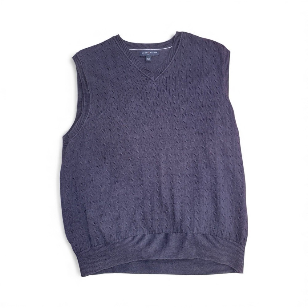 Tommy Hilfiger Y2K vintage navy cable knit Vest Men’s XL Sleeveless Sweater