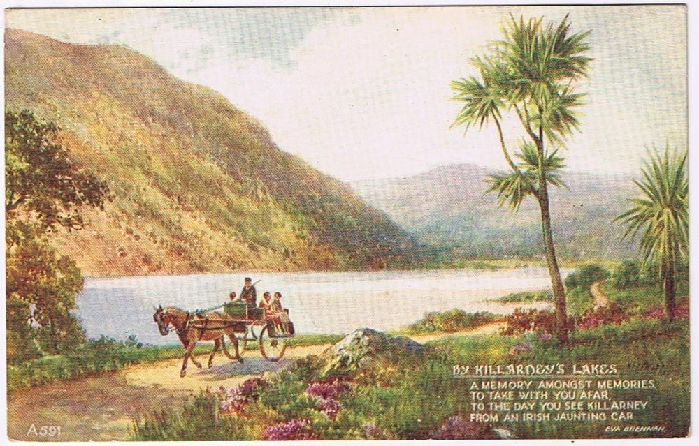 Ireland Postcard Killarney Lakes Irish Jaunting Car