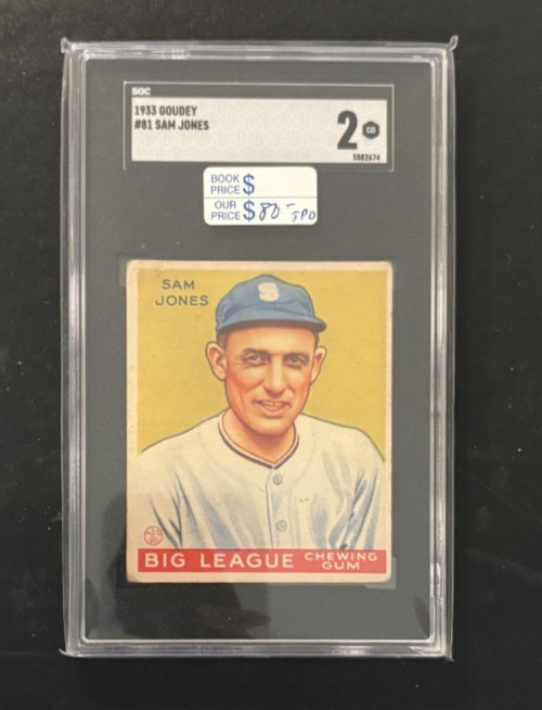 1933 Goudey Baseball Card Sam Jones #81 Sgc Graded *2 * Good Centered