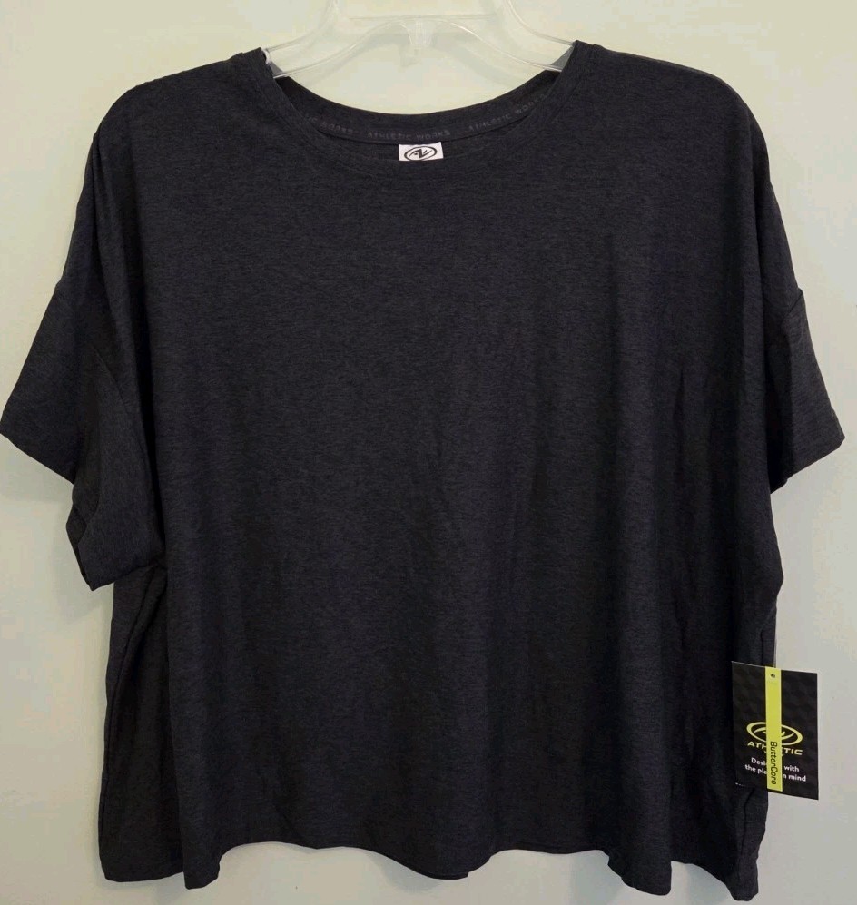 Athletic Works Women's XXL (20) Short Sleeve Buttercore Cropped Tee BLACK #10626