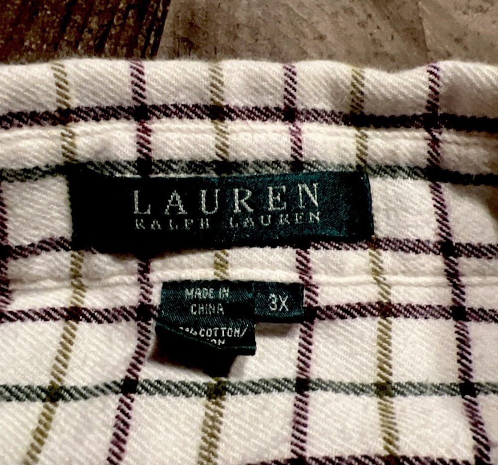 Lauren Ralph Lauren Womens 3X Plaid Button Down Shirt Cotton Long Sleeve Plus Sz