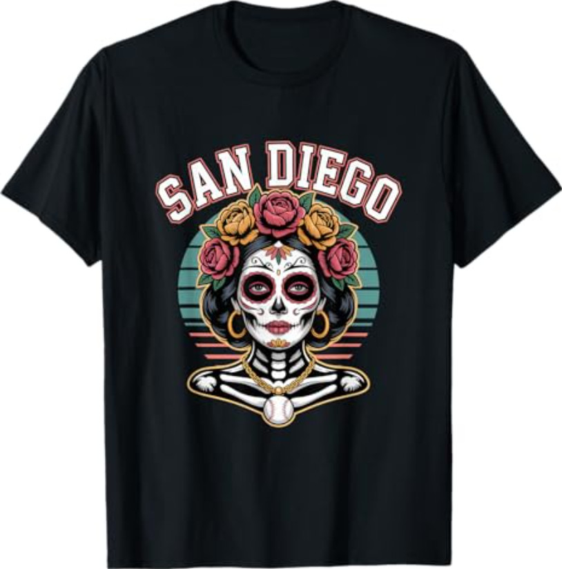 San Diego Sugar Skull Flower City Baseball T-Shirt