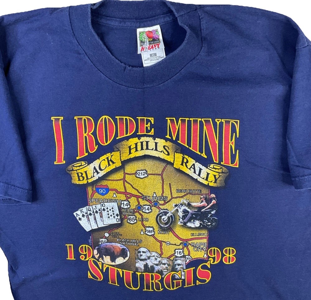 Vintage Sturgis Rally T-Shirt Men XL 90s 1998 I Rode Mine Black Hills Map Biker