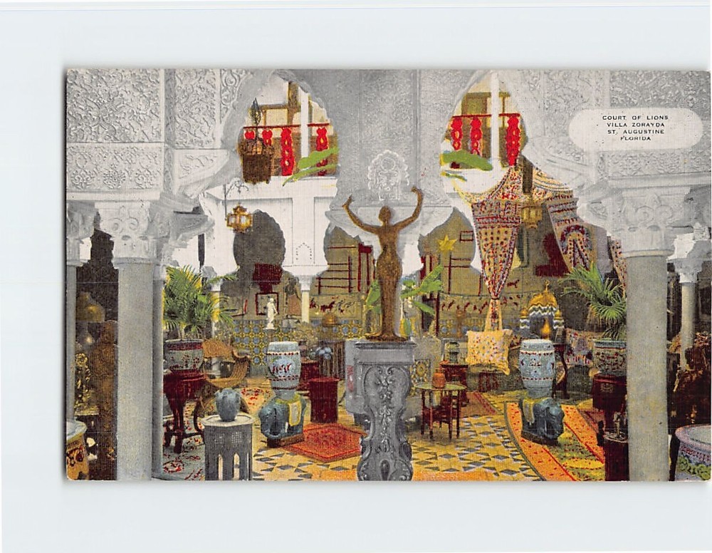 Postcard Court of Lions Villa Zorayda St. Augustine Florida USA