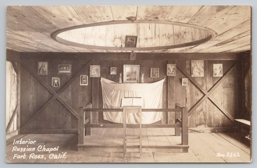 RPPC Interior Russian Chapel Fort Ross California CA Postcard 1930's
