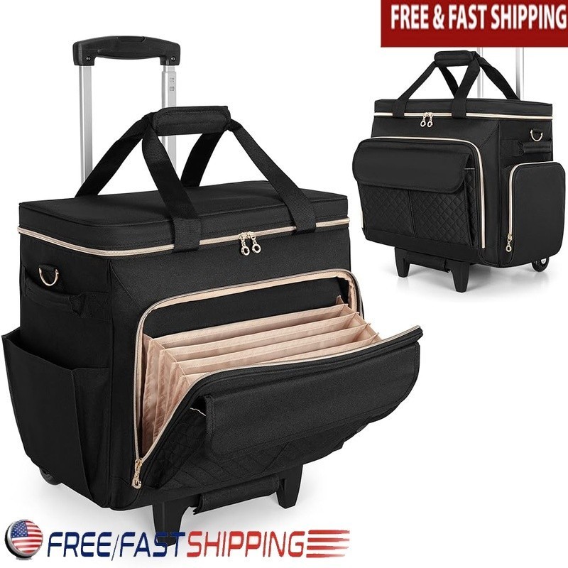 Rolling Teacher Bag Laptop Compartment Detachable Dolly Multi Pocket Briefcase