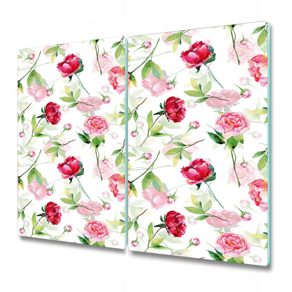 Glass Cutting Board Worktop Saver Red rose Peonies Peony Colourful flowers
