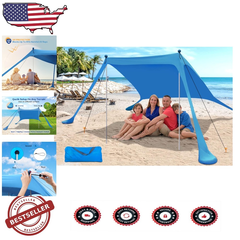 7.5x7.5FT Portable Beach Canopy Tent with UV Protection & Wind Stability