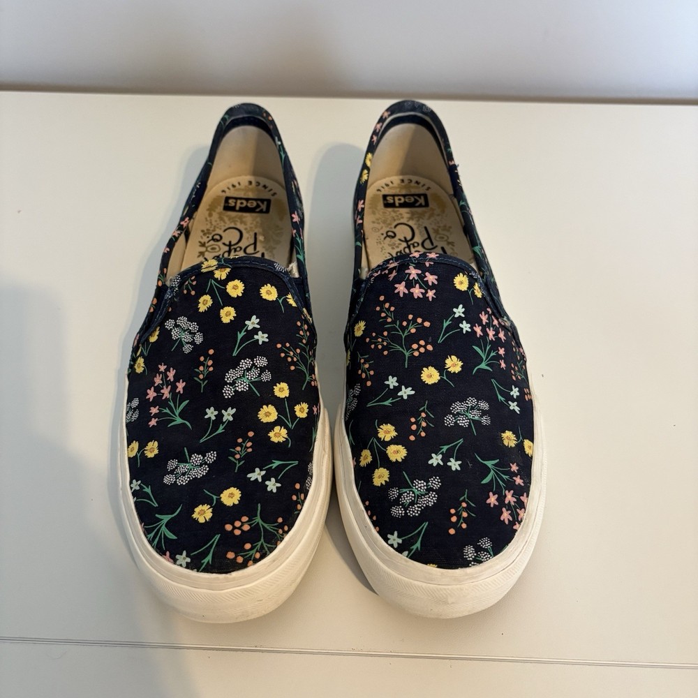 Keds x Rifle Paper Co. Floral Double Decker Slip-On Sneaker Navy Blue Size 9