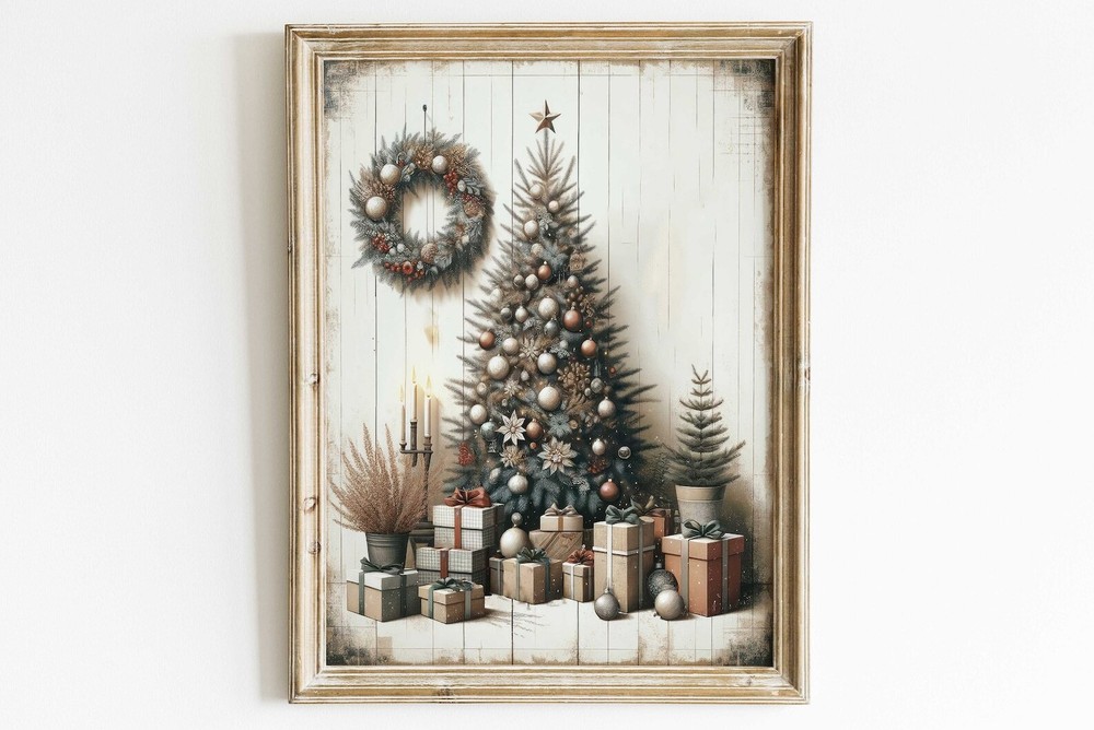 Christmas Tree Print Christmas Gift Print Vintage Xmas Tree Wall Art Rustic