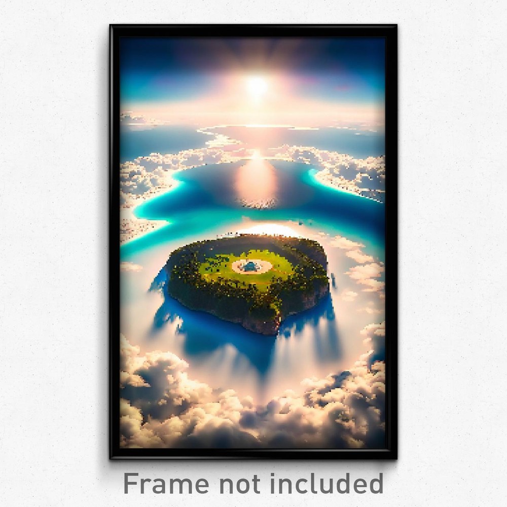 8 Bit Pixel Art Poster - Majestic Atoll Psychedelic Trippy Video Game Print