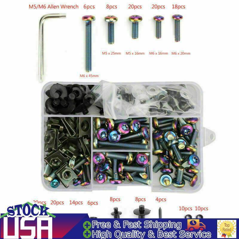 173PCS Titanium Fastener Fairing Screw Burnt Bolt Windscreen Moto Clip Kit