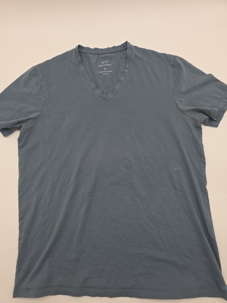 Armani Exchange Large Dark Blue Men Vneck Shirt Pima Cotton.. #43595