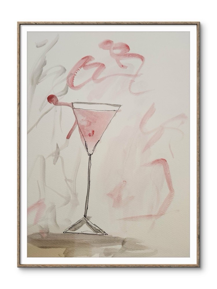 Abstract Wine Glass Colorful Modern Unique Bold Art Watercolor Mixed Media Paper