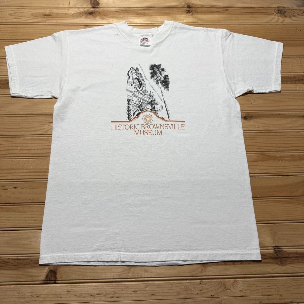 Vintage 90s Historic Brownsville Museum Graphic Souvenir T-Shirt USA Made Large