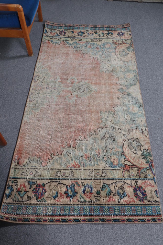 Turkish Vintage Accent Rug 3,3x7 ft (100x212 cm), Red Floral Rug