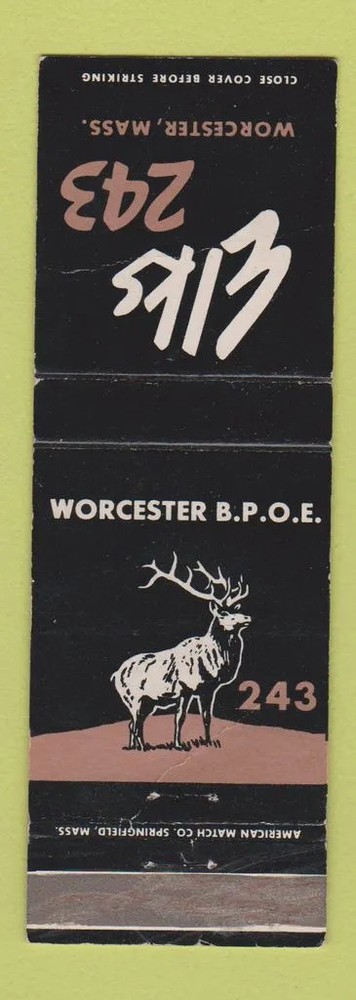 Matchbook Cover - Elks Lodge Worcester MA WEAR