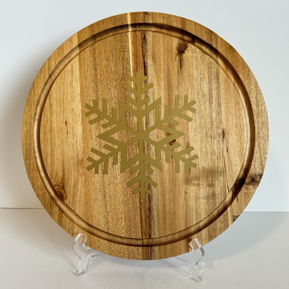 Acadia Wooden Holiday Serving Tray with Snowflake Design 12.5-Inch-image